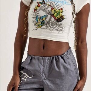 Ed Hardy /White Crop Top with rhinestone Colorful Butterfly Design. Women size S